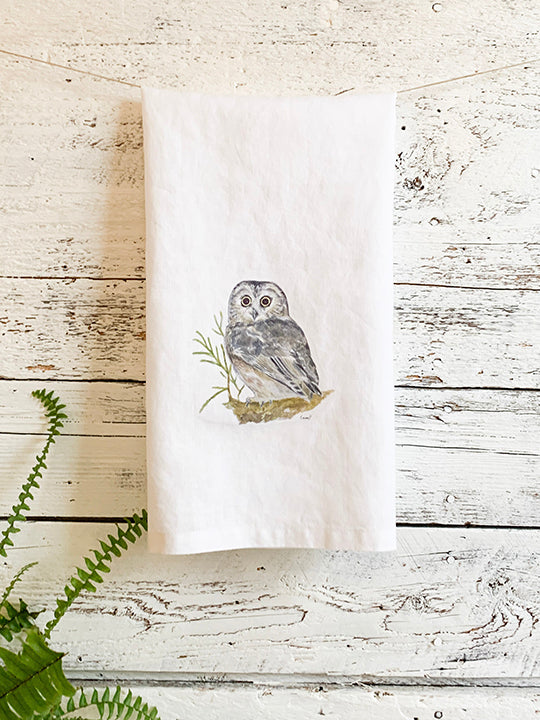 Saw-whet Owl French Linen Tea Towel