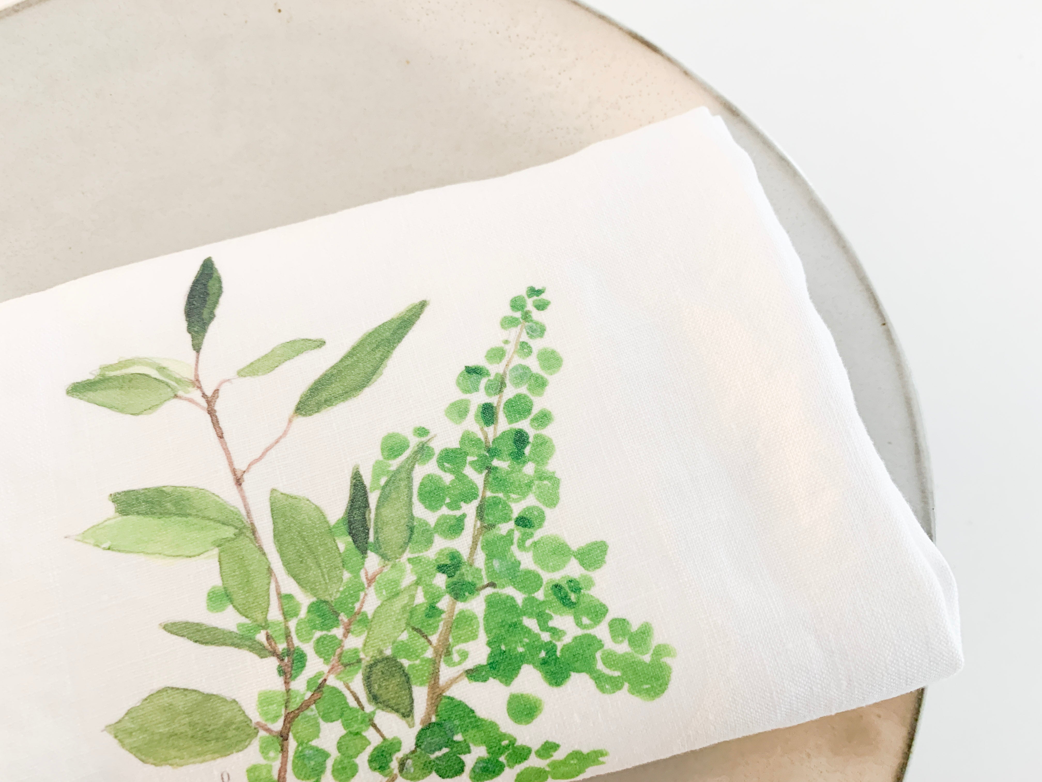 Fresh Green Botanical French Linen Tea Towel