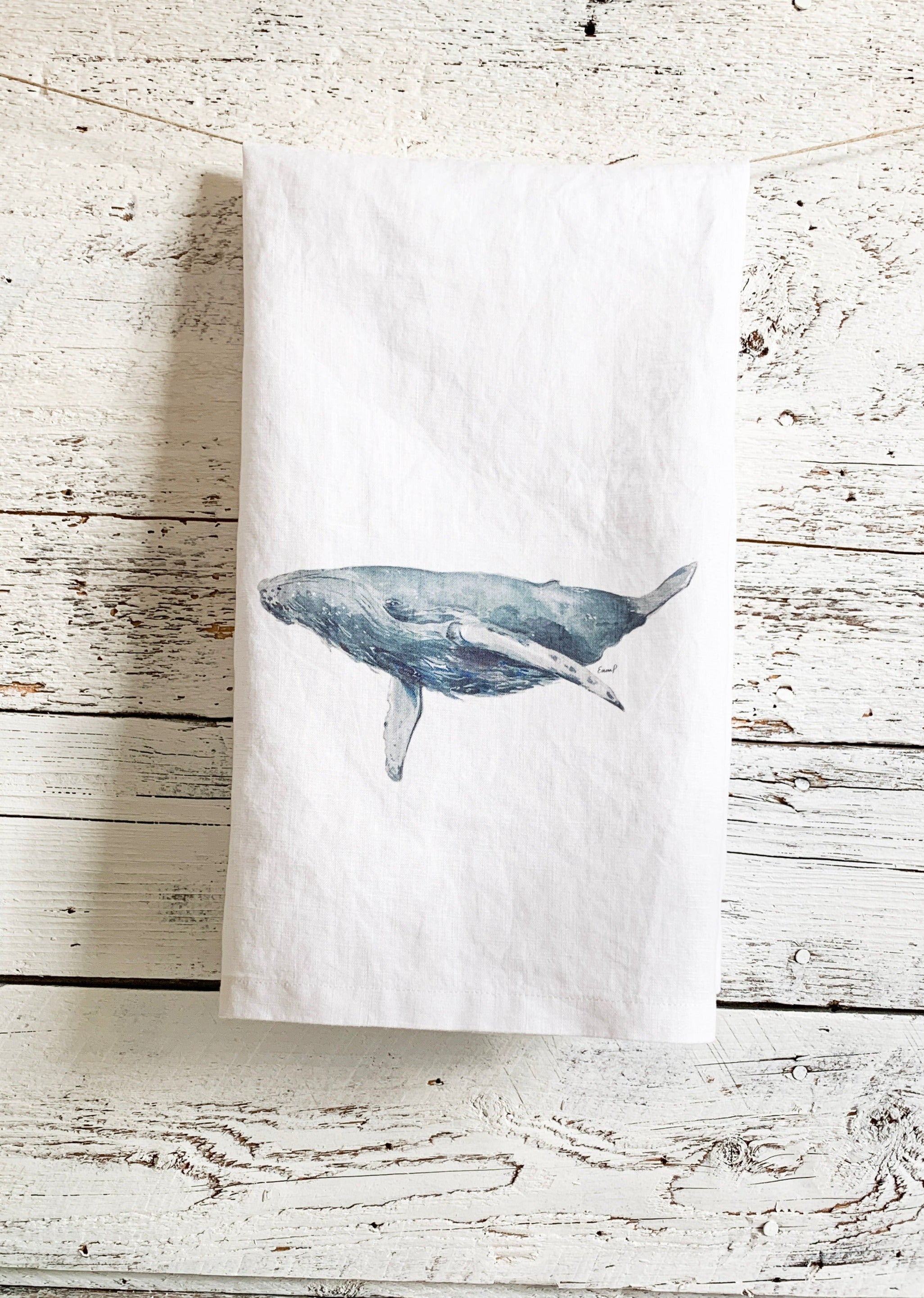 Humpback whale French Linen Tea Towel