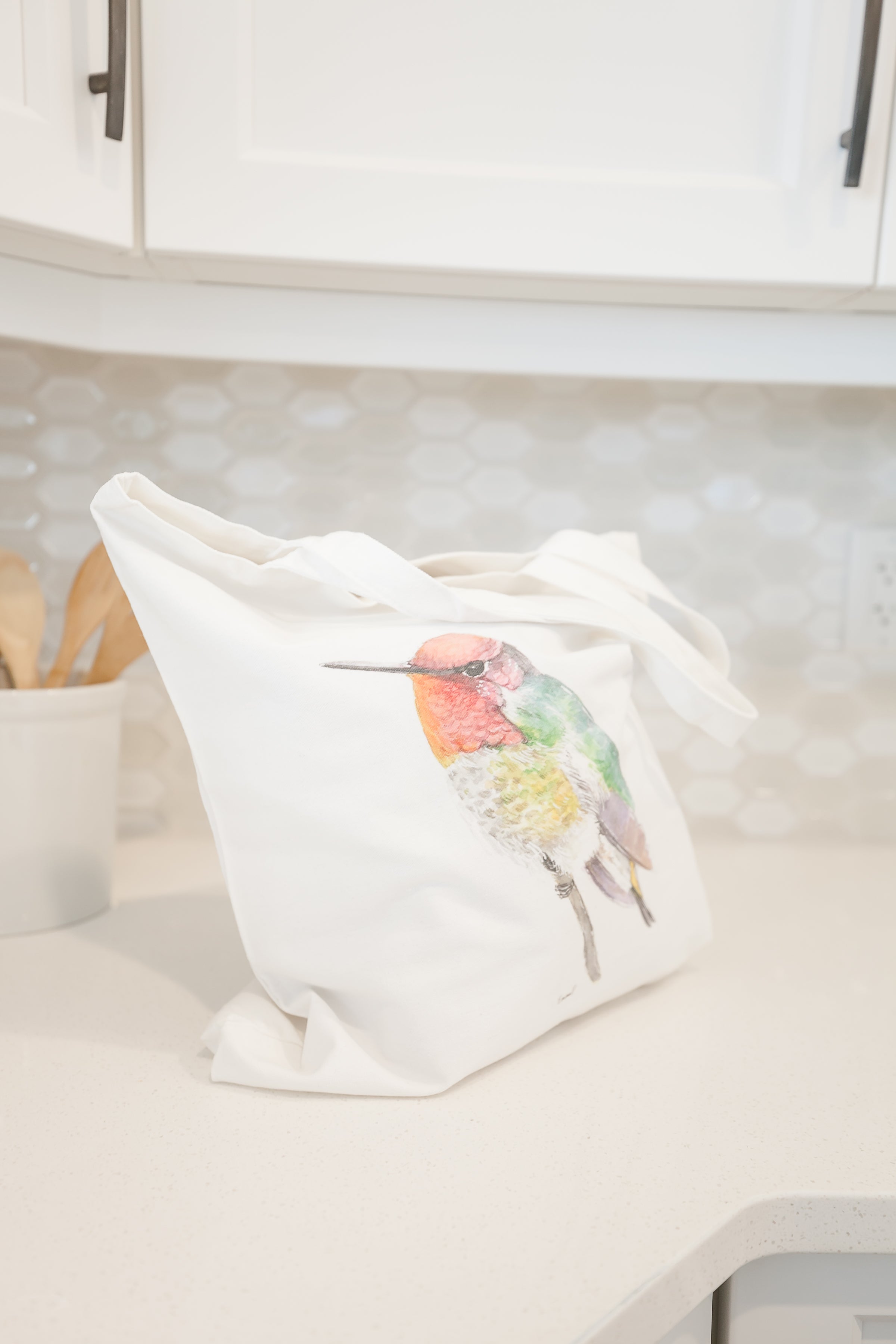 Canvas reusable tote bag Canada with hummingbird art