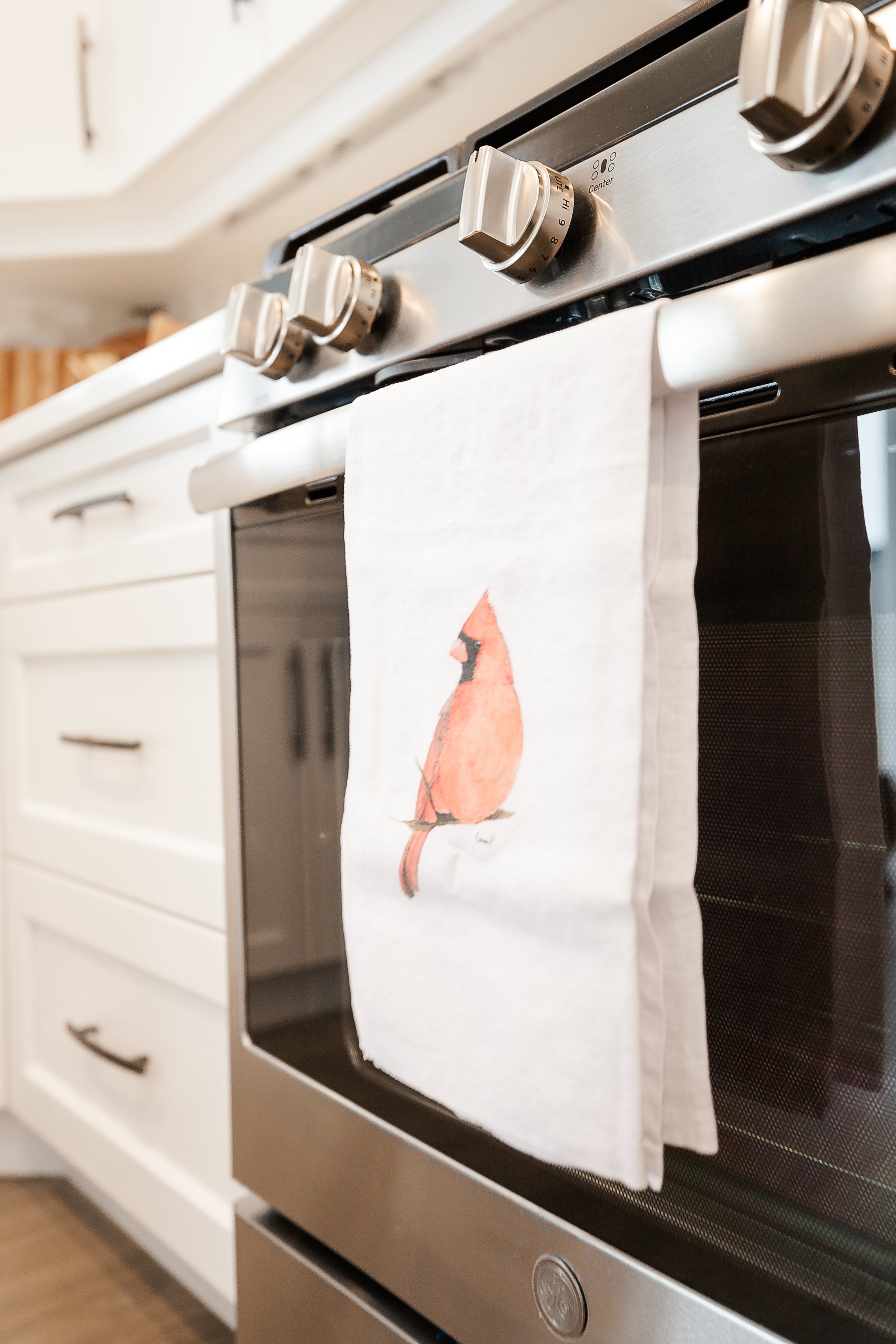 Red Cardinal French Linen Tea Towel