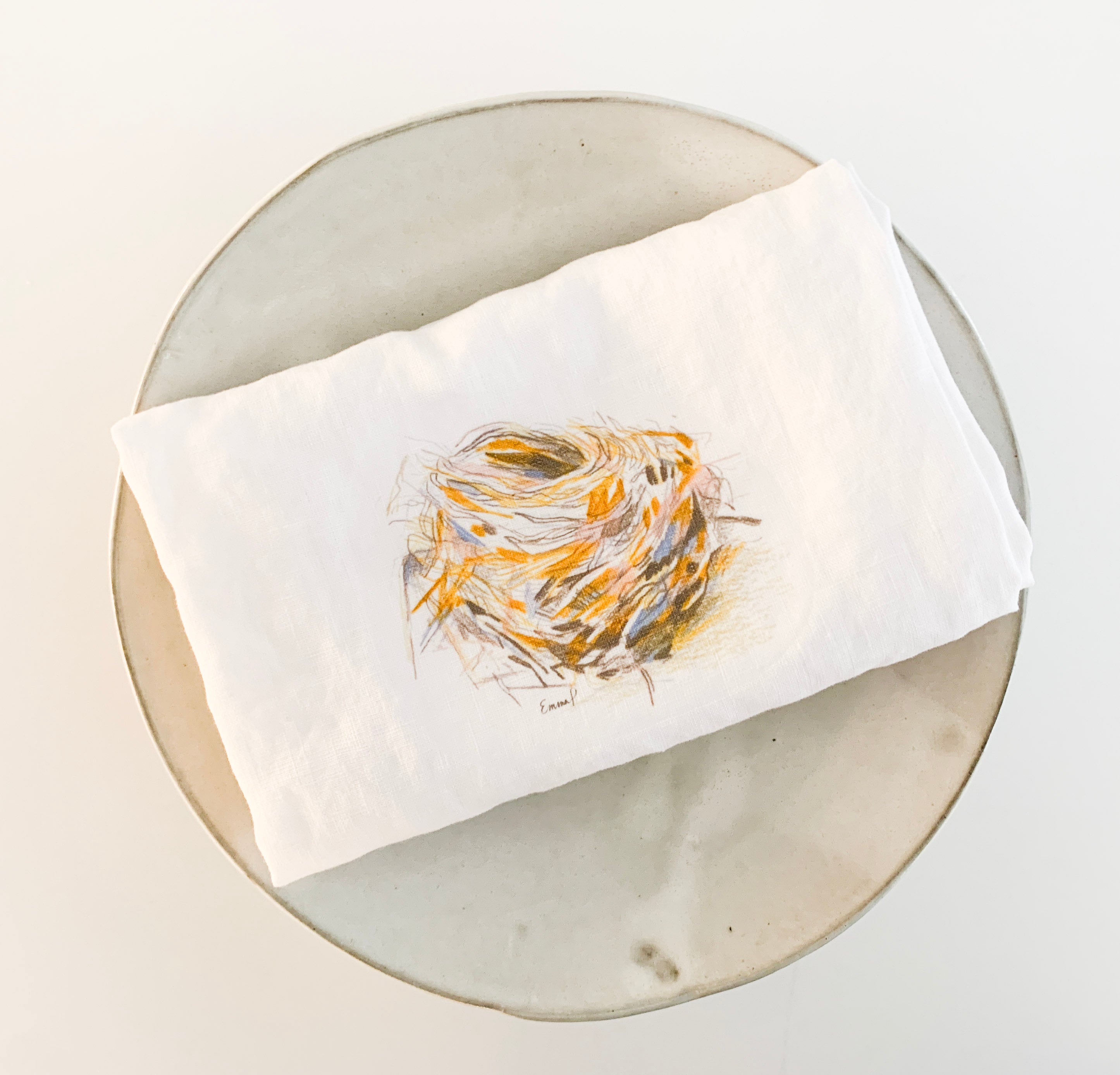 Bird Nest French Linen Tea Towel