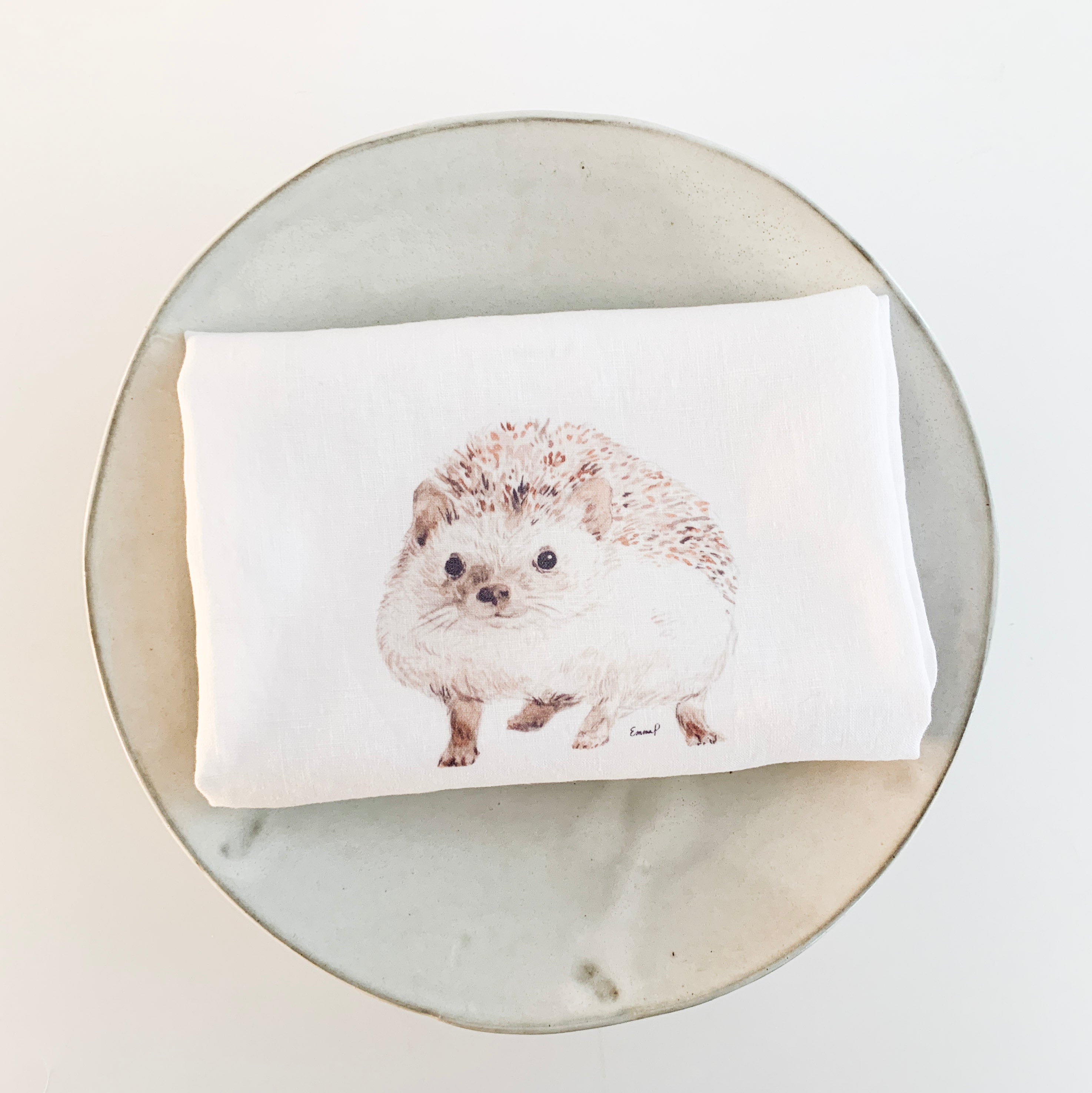 Hedgehog French Linen Tea Towel