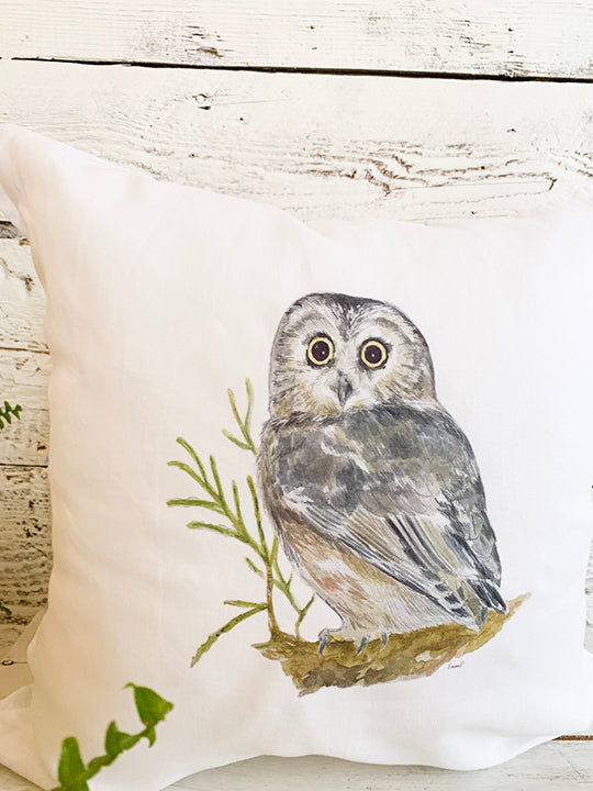 Saw-whet Owl French Linen Pillow Cover