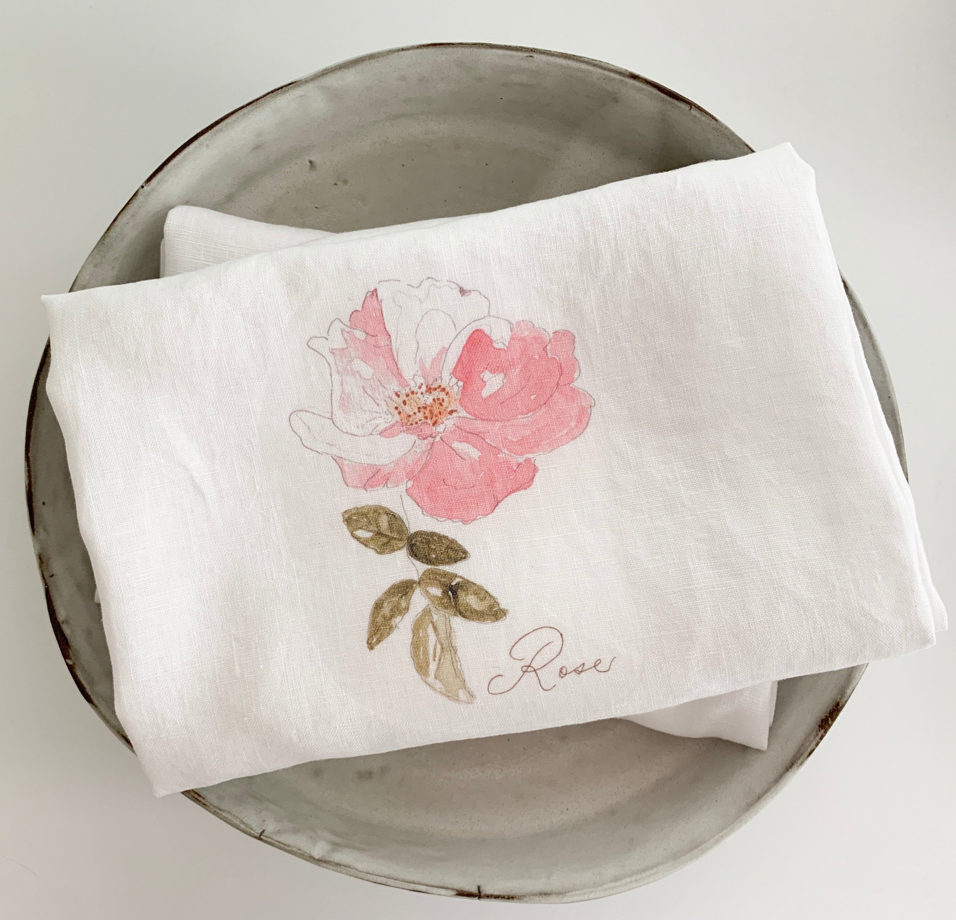 Rose French Linen Tea Towel