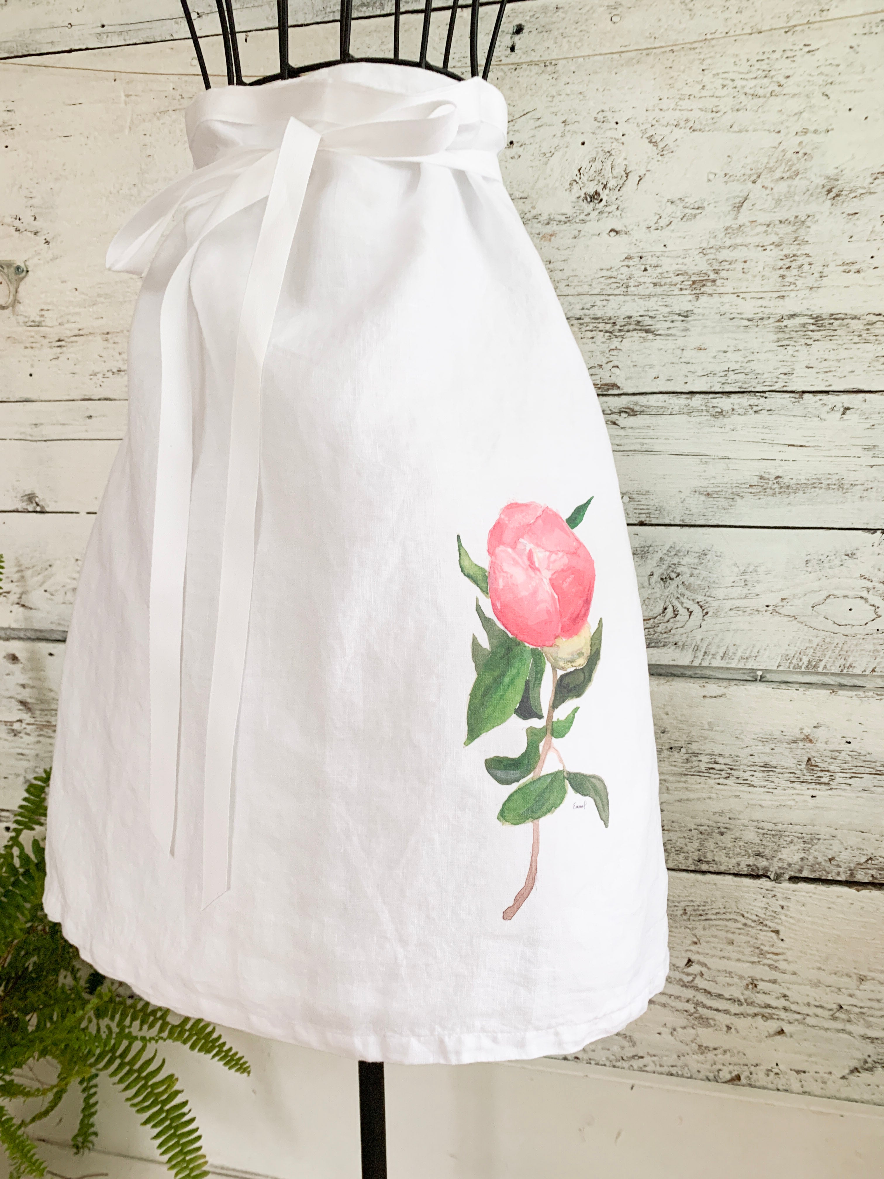 Peony Bud French Linen Cafe Apron
