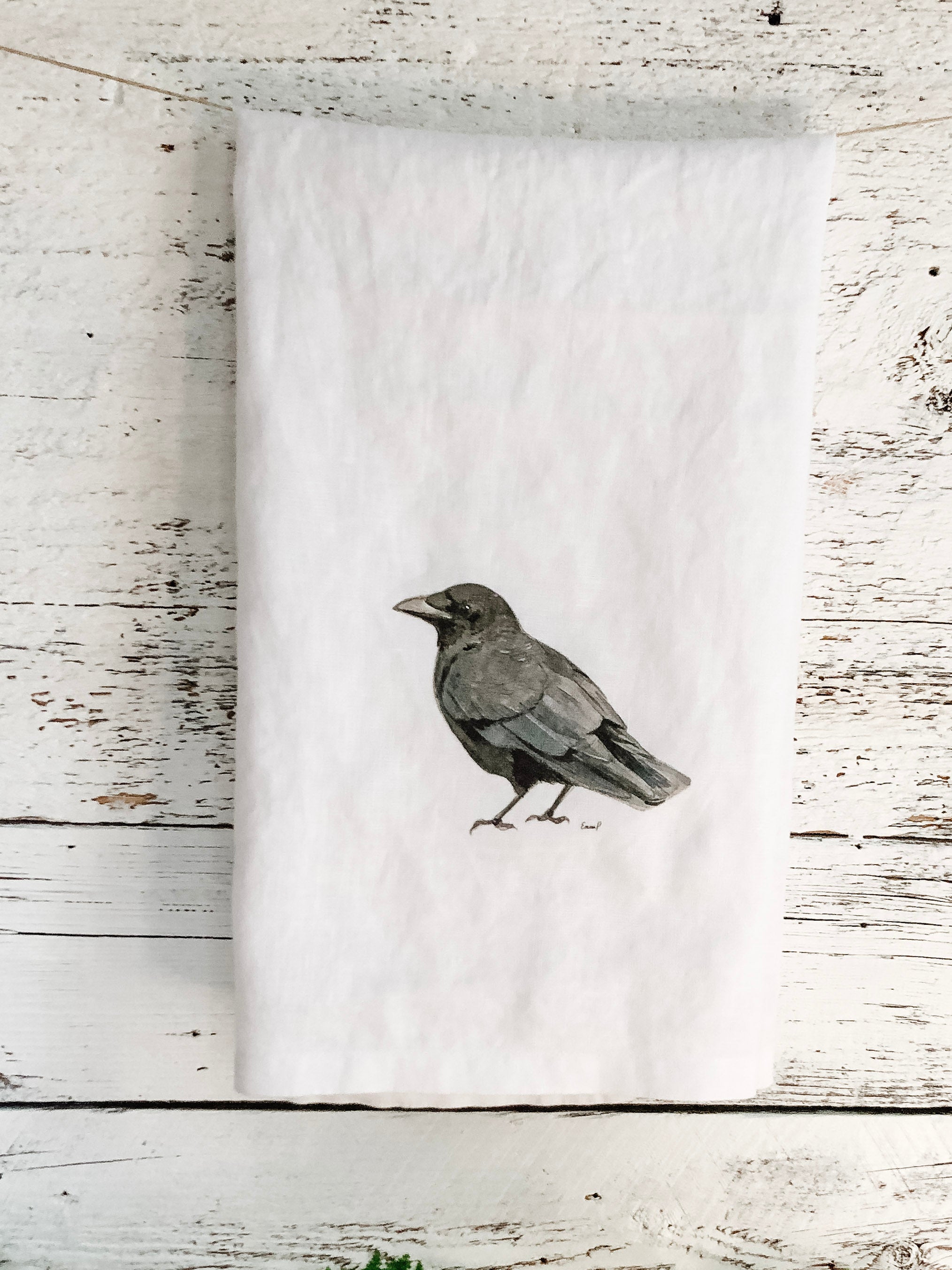 Black Crow French Linen Tea Towel