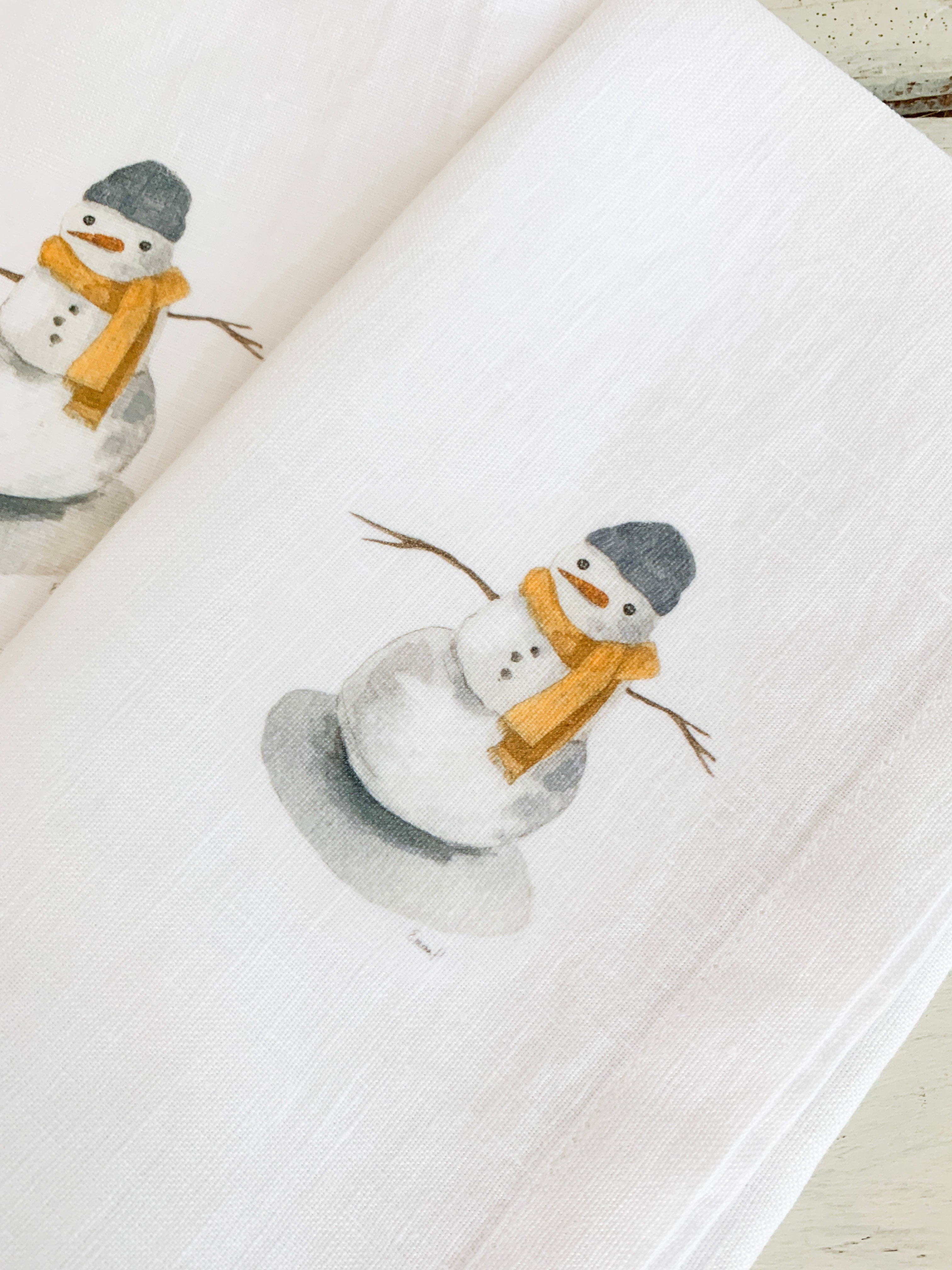 Snowman Set of four French Linen napkins