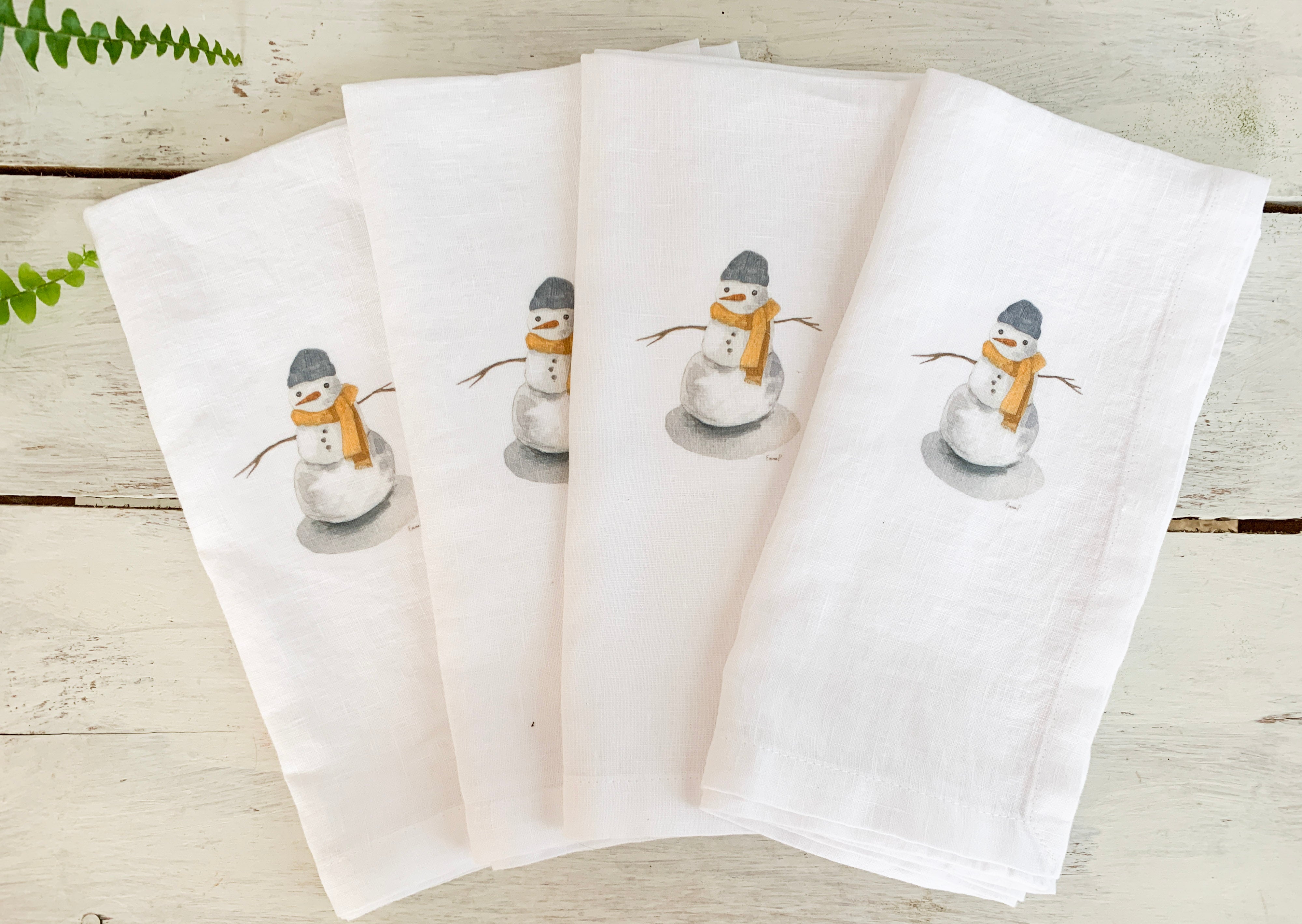 Snowman Set of four French Linen napkins