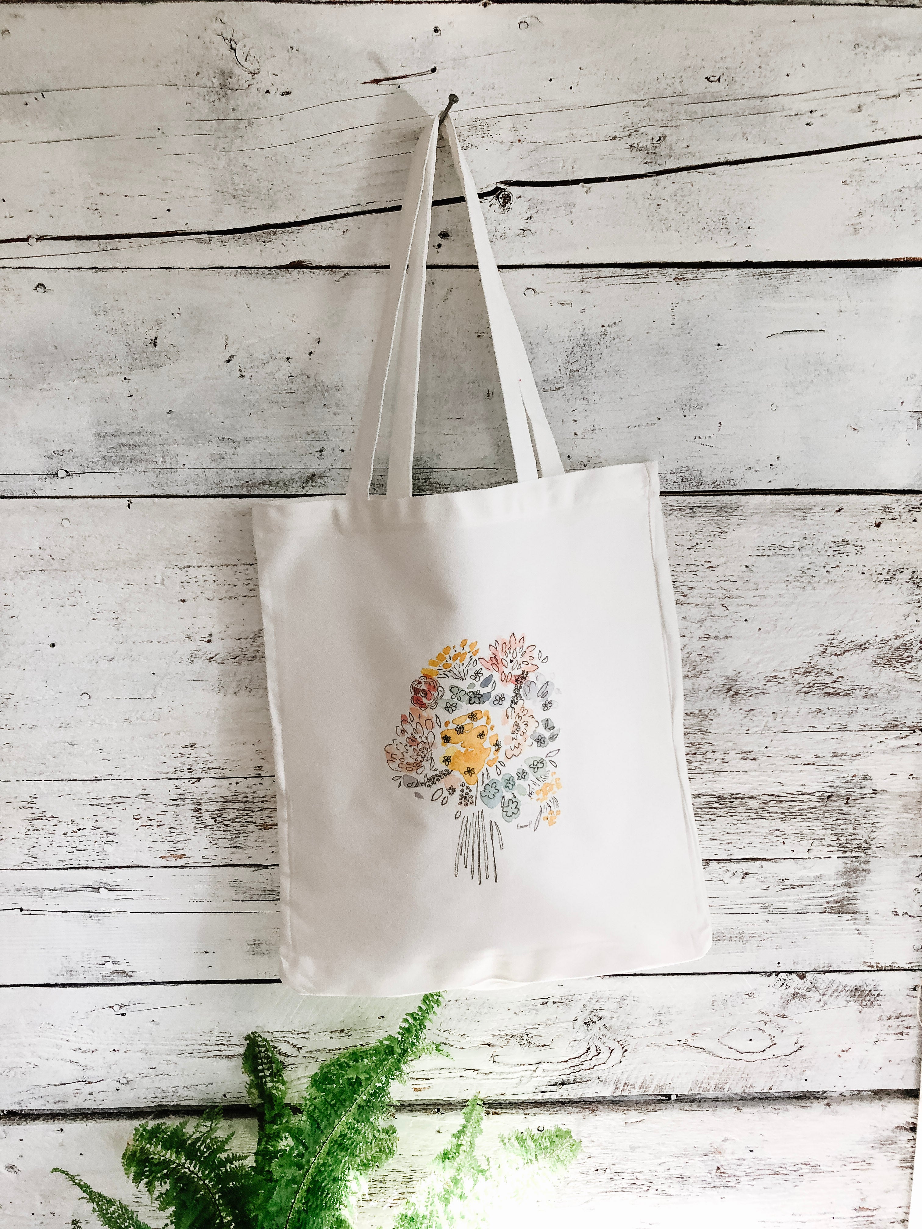 Floral Doodle Cotton Tote Bag