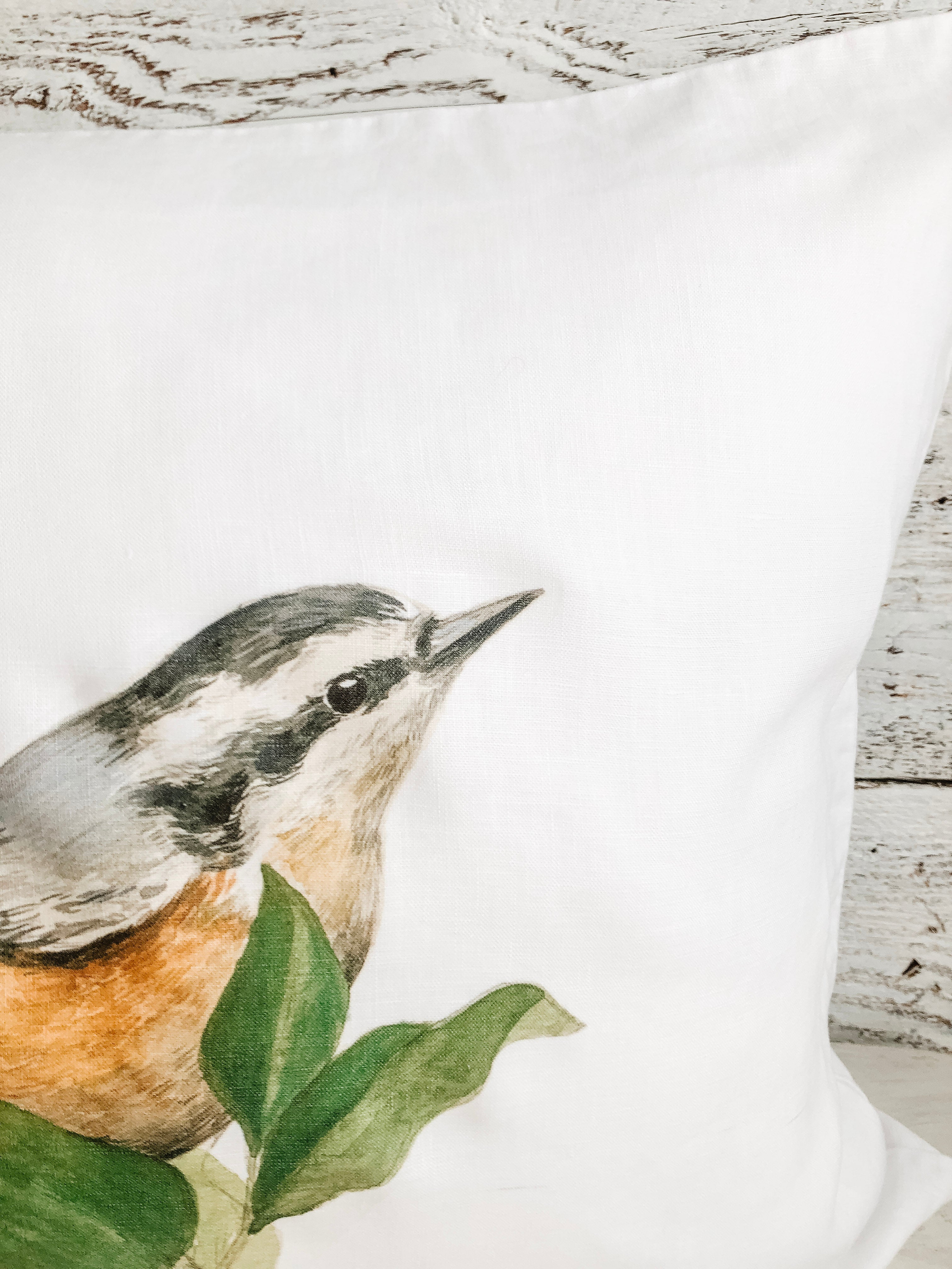 Nuthatch French Linen Pillow Cover