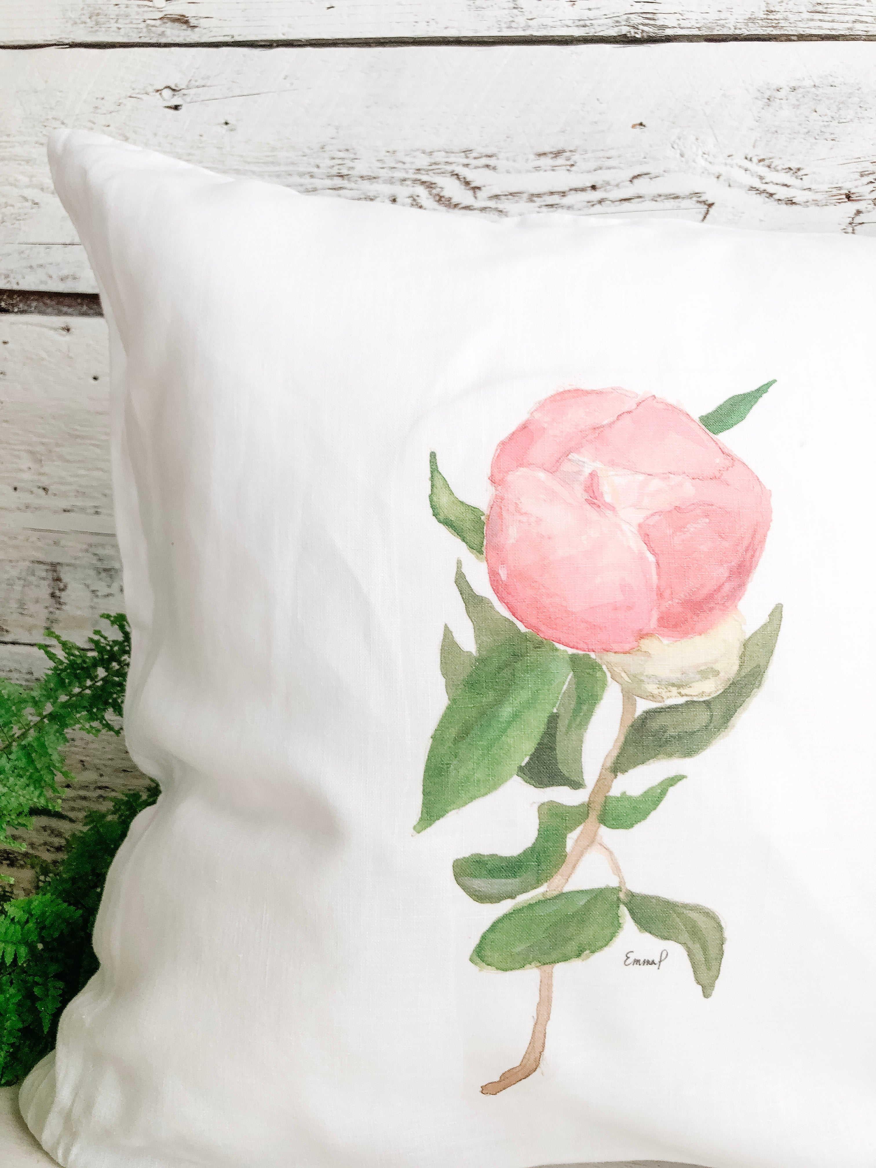 Peony Bud French Linen Pillow Cover