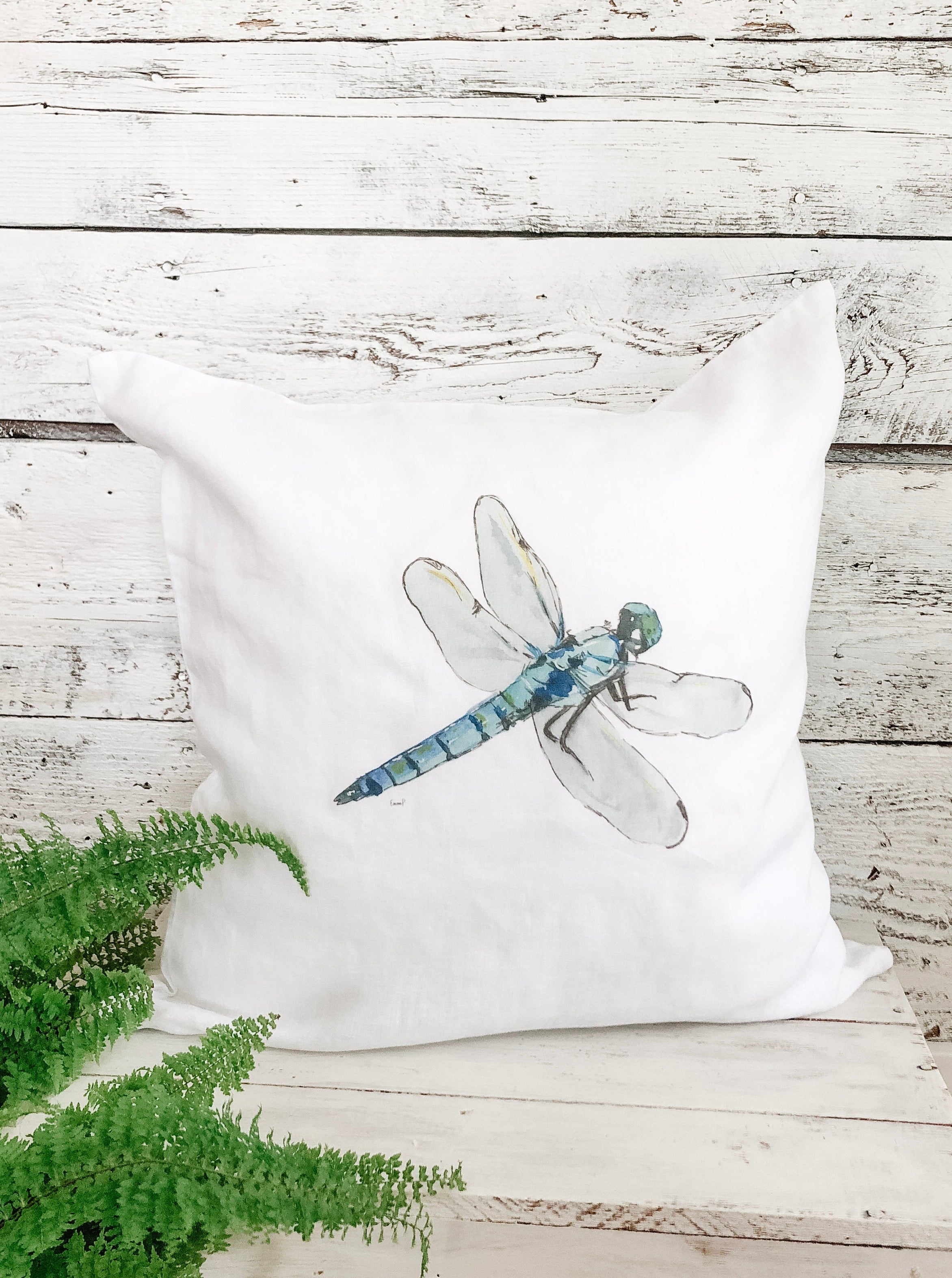 Dragonfly French Linen Pillow Cover
