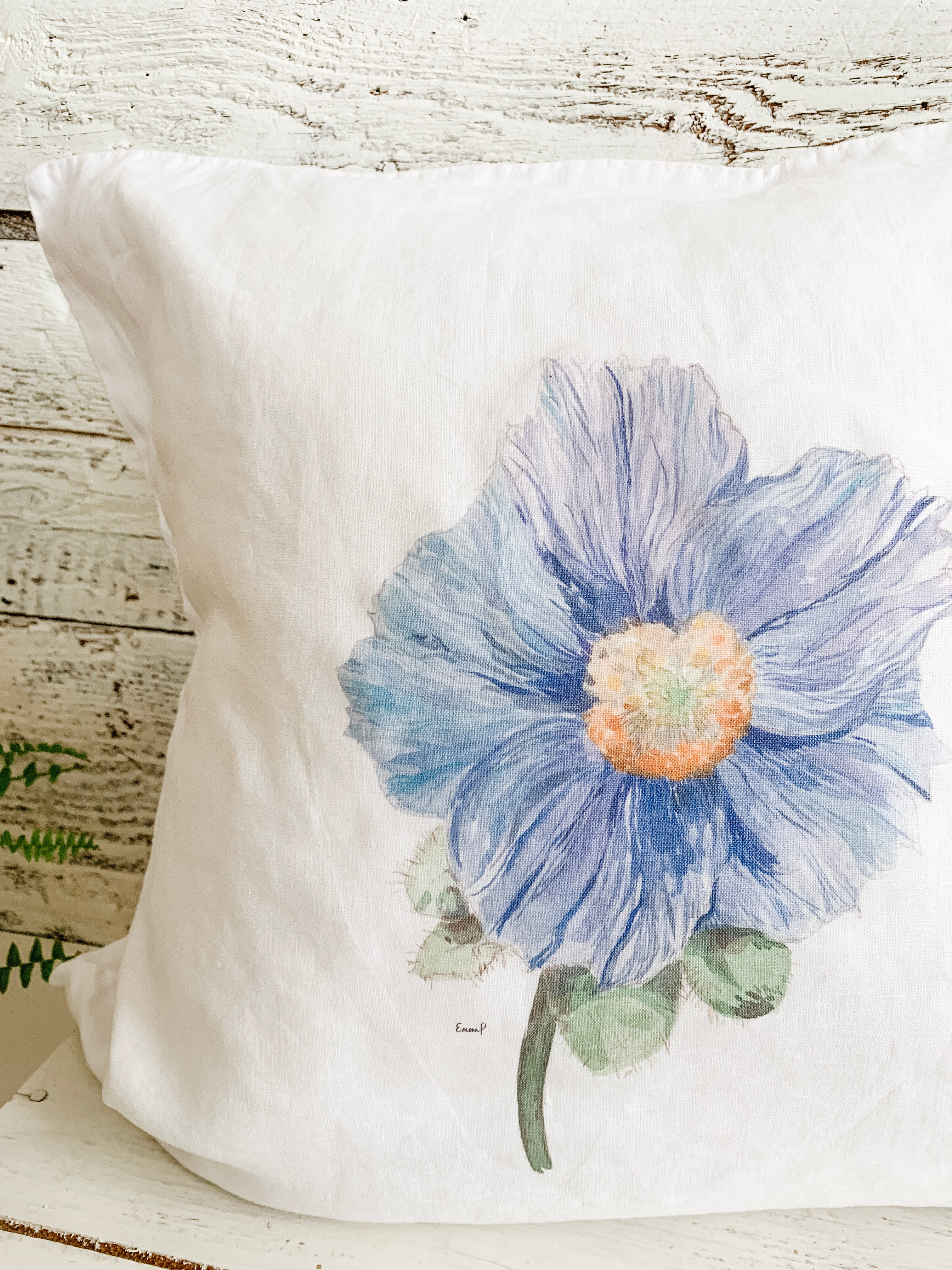 Blue Poppy  Pillow Cover