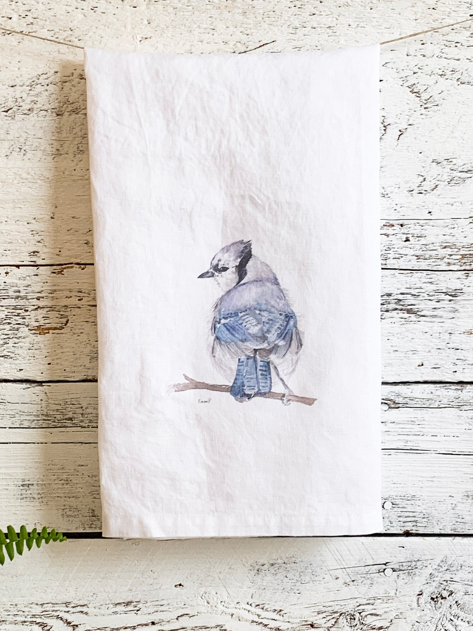 Blue Jay French Linen Tea Towel