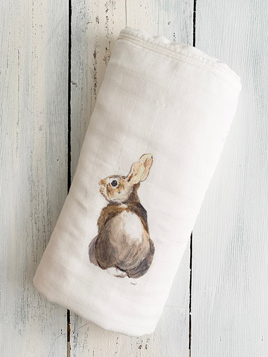 Baby Blanket with Brown Bunny