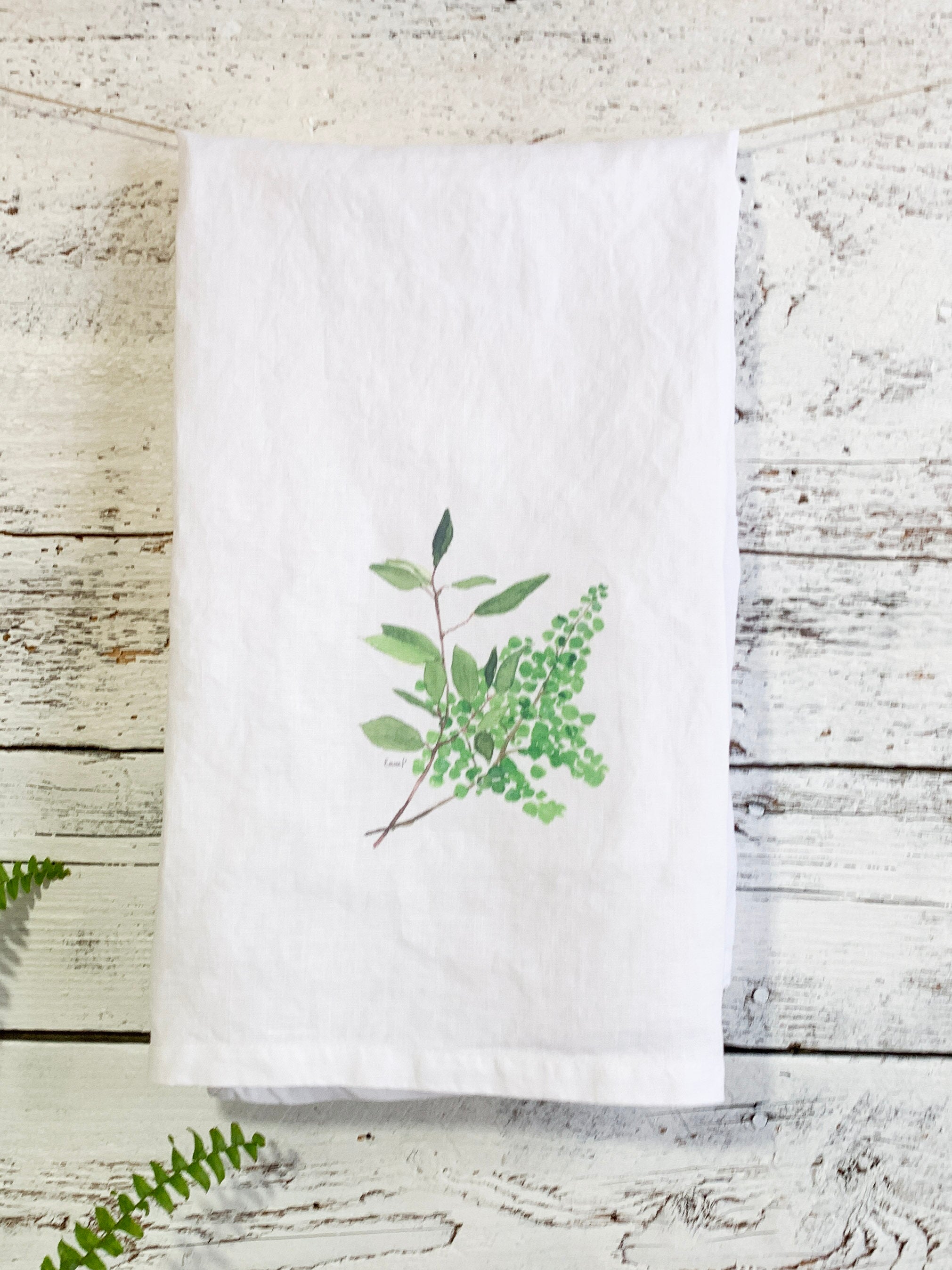 Fresh Green Botanical French Linen Tea Towel