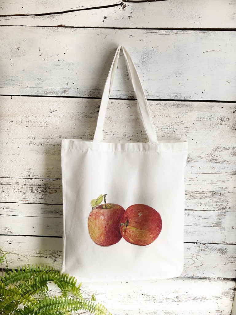 Canvas reusable tote bag with apple print