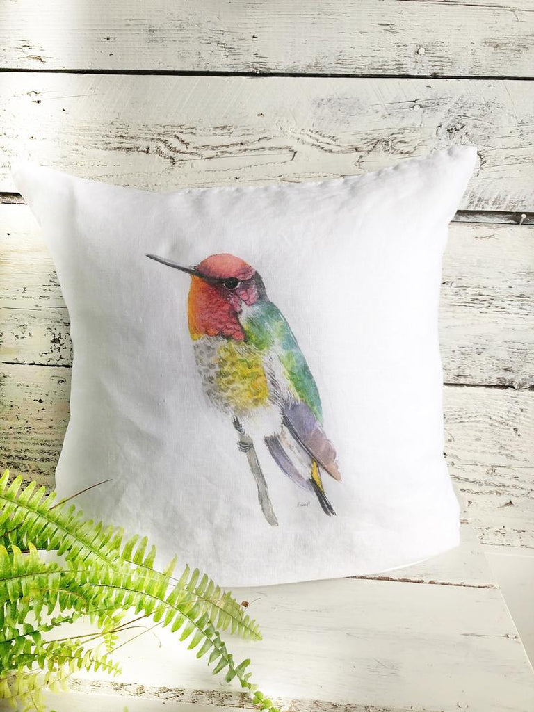 French Linen pillow case with Hummingbird