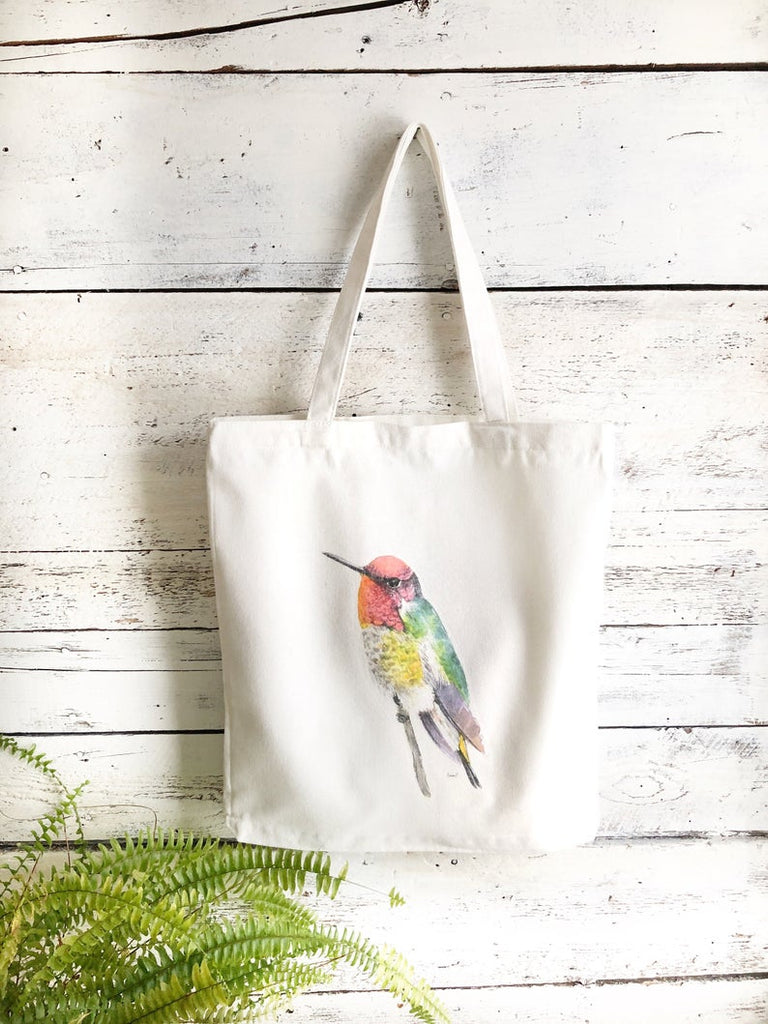 Canvas reusable tote bag Canada with hummingbird art