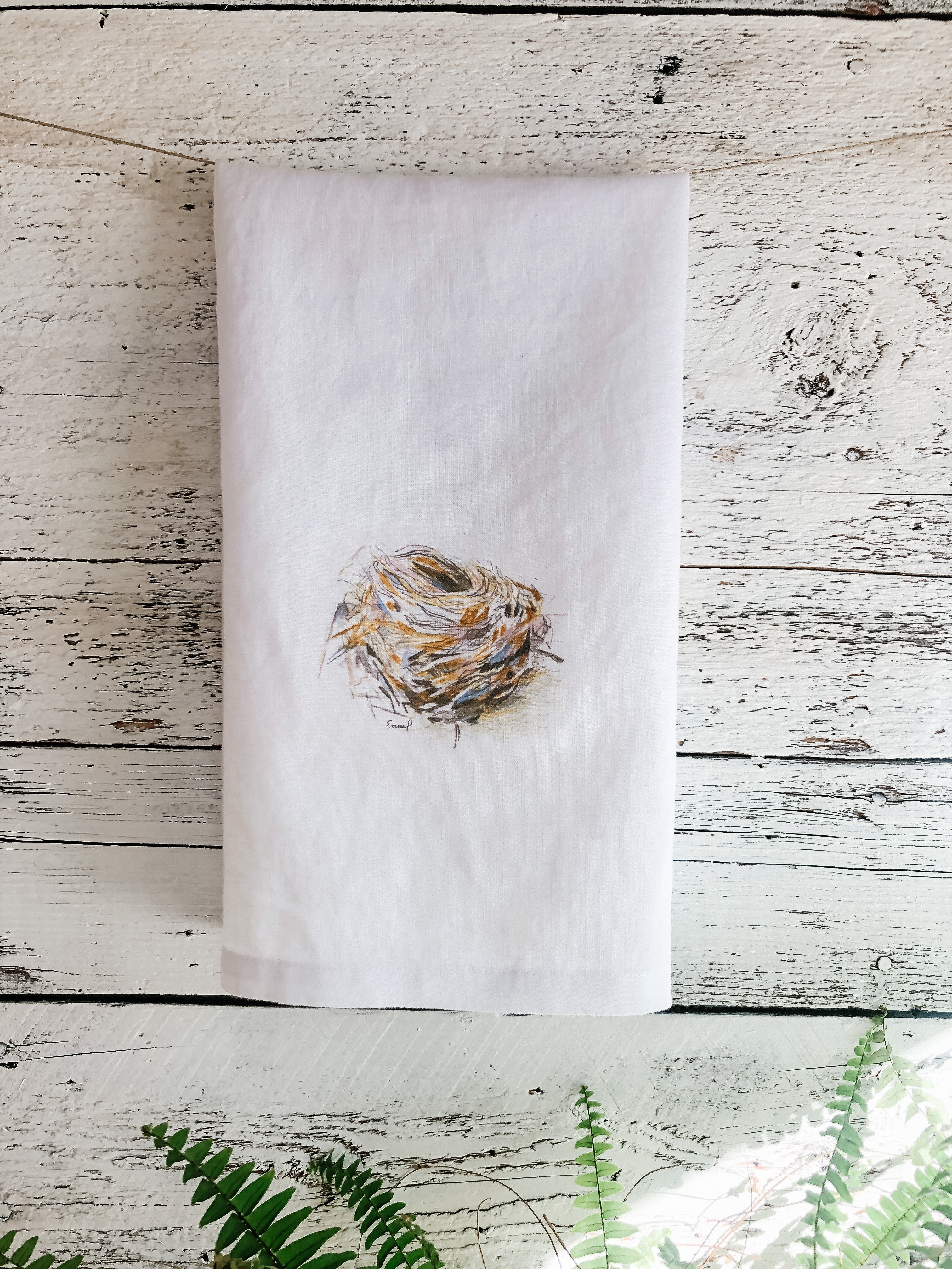 Birds Nest Tea Towel, French Linen, Studio on Tenth