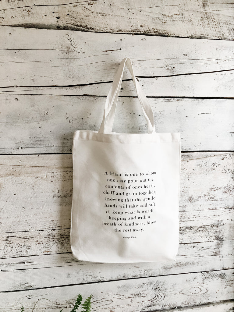 Canvas reusable tote bag with quote by George Elliot