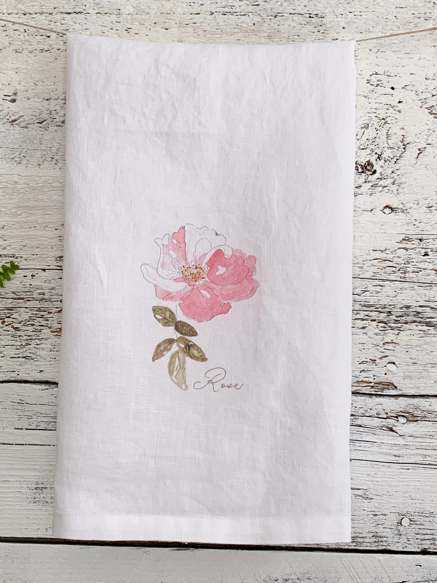 Rose French Linen Tea Towel